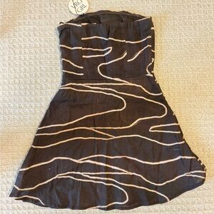 NWT VRG GRL Saint Malo Linen Earth Print Mini Dress - strapless size 4
